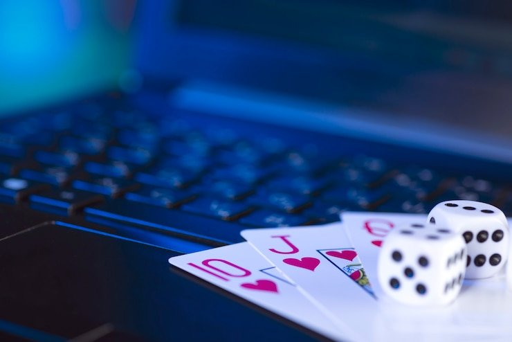 Close-up of dice showing three faces with numbers visible